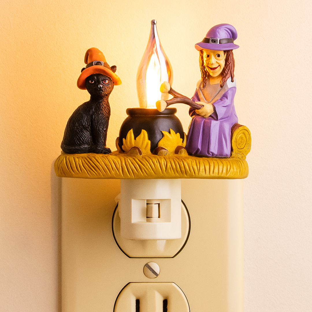🧙‍♀️Cat and Witch Campfire Flickering Nightlight