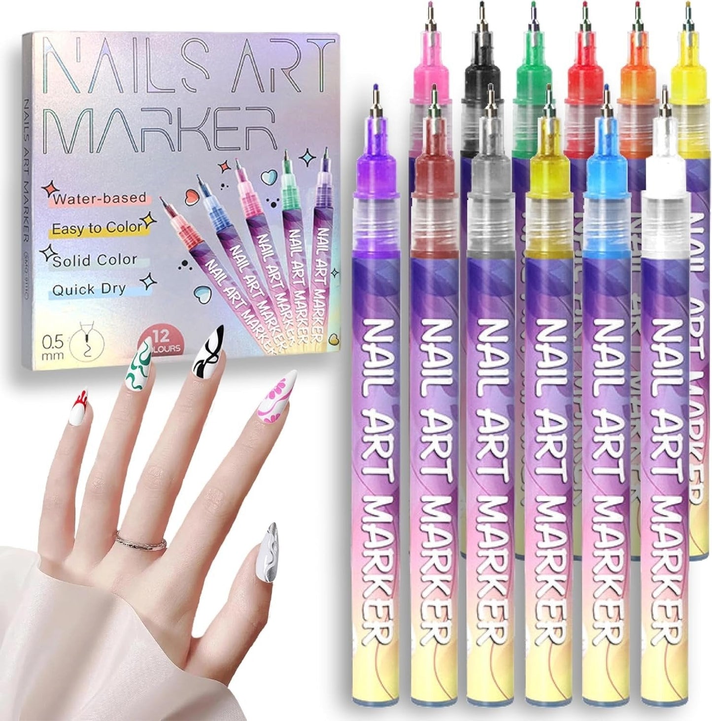 🎨 12 Colors Nail Art Pens Set – Create Stunning DIY Designs with Precision & Vibrant Colors 💅