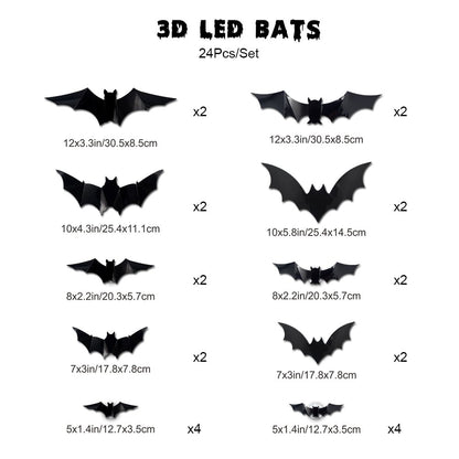 🦇Halloween 3D LED Glowing Bat Wall Decals - Spooky Light-Up Decor