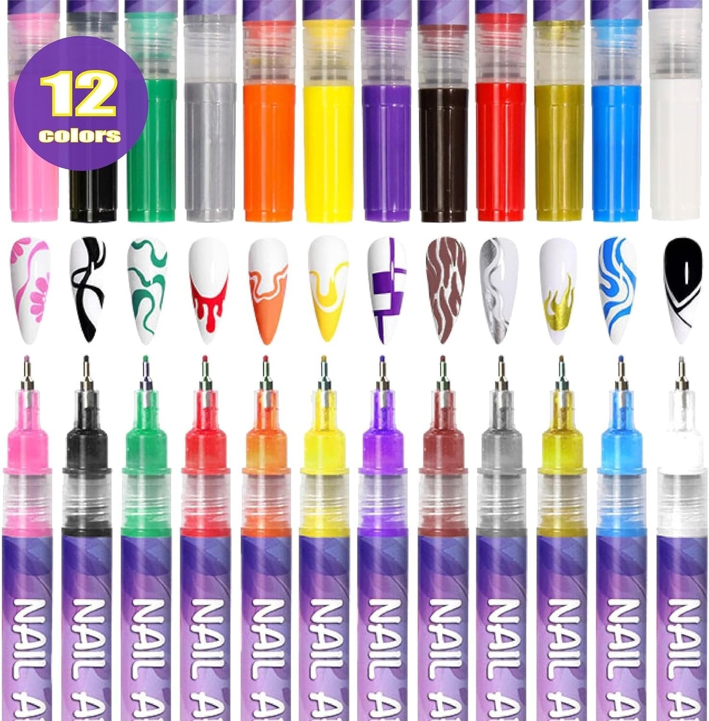 🎨 12 Colors Nail Art Pens Set – Create Stunning DIY Designs with Precision & Vibrant Colors 💅