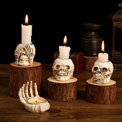 💀🕯️ Eerie Glow: Halloween Skull Candle Holder Set - Illuminate Your Spooky Night! 🕯️💀