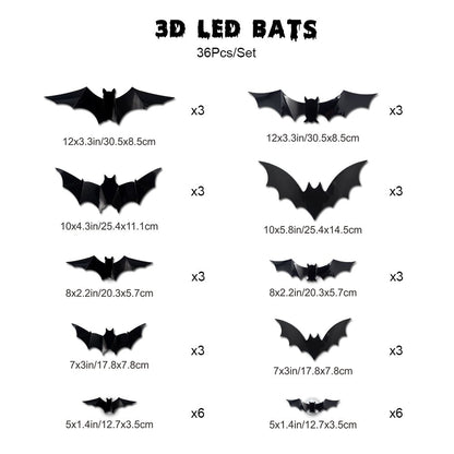 🦇Halloween 3D LED Glowing Bat Wall Decals - Spooky Light-Up Decor