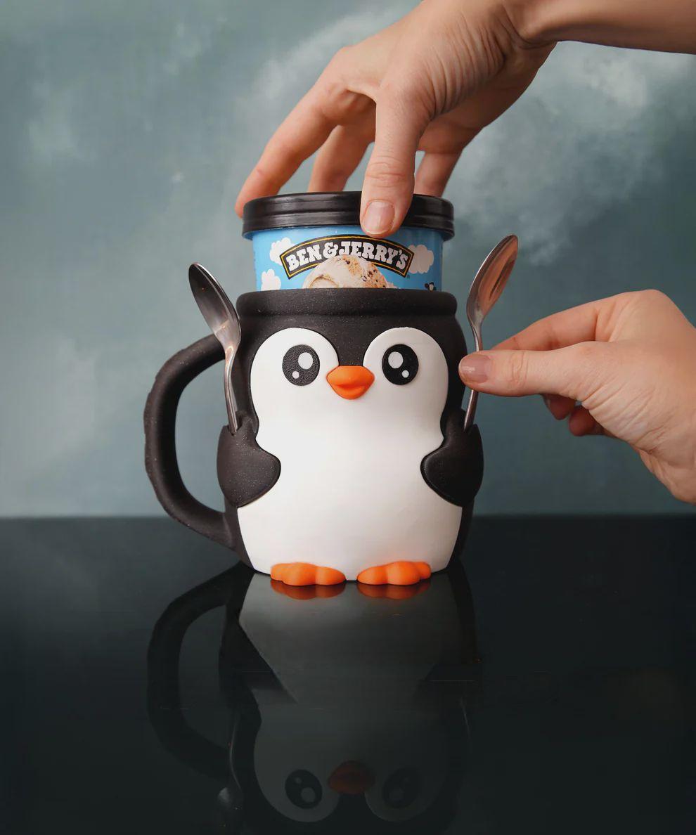 🐧Cute Penguin Ice Cream Pint Cozy with Spoon Holder - 3D Printed Insulated Holder